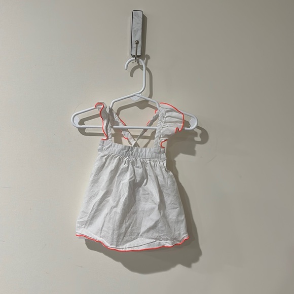 • Jacadi Paris • Baby Girls Cross Back Ruffle Tank Top White and Orange 18 Month - Picture 2 of 4